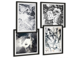 Composição De Quadros Flores Abstratas Retrato Moderno Espelharte (4 Peças)