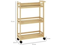 Carrinho Casa de Banho Bambu Cor Cor de Madeira Natural 55x20x75 cm Homcom