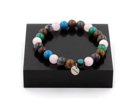 Pulseira de Contas de Quartzo Rosa + Labradorita + Crisocola + Madeira de 8 mm A BIJOUX