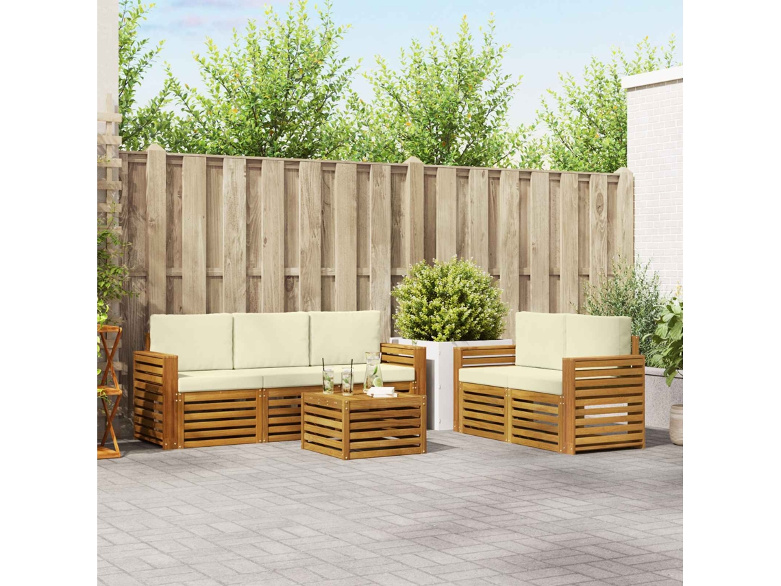 Vidaxl Conjunto De Sofás Para Exterior 6 Unid. Natural E Creme
