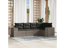 Vidaxl 5 Pcs Conjunto Sofás De Jardim C/ Almofadões Vime Pe Cinzento