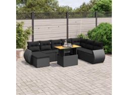 Vidaxl 9 Pcs Conjunto De Sofás P/ Jardim C/ Almofadões Vime Pe Preto