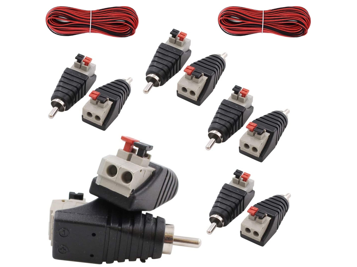 Conjunto de 10 Conectores RCA, Adaptador de Fio RCA para Alto-falante, Subwoofer, Alto-falante Phono, RCA Macho para AV, 2 Terminais de Parafuso, Vídeo