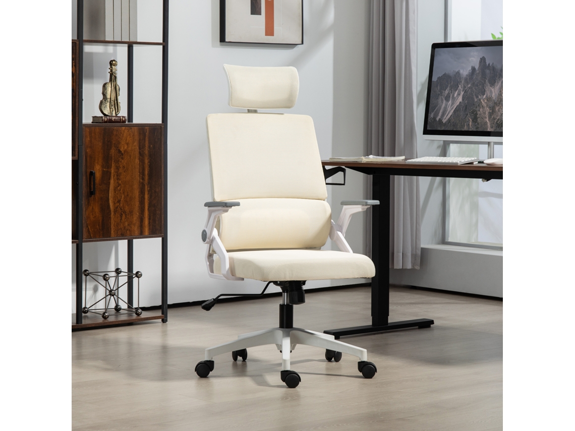 Cadeira de Escritório Malha Giratória com Altura e Apoio para a Cabeça Ajustáveis 58x61x102 119 Cm Bege
