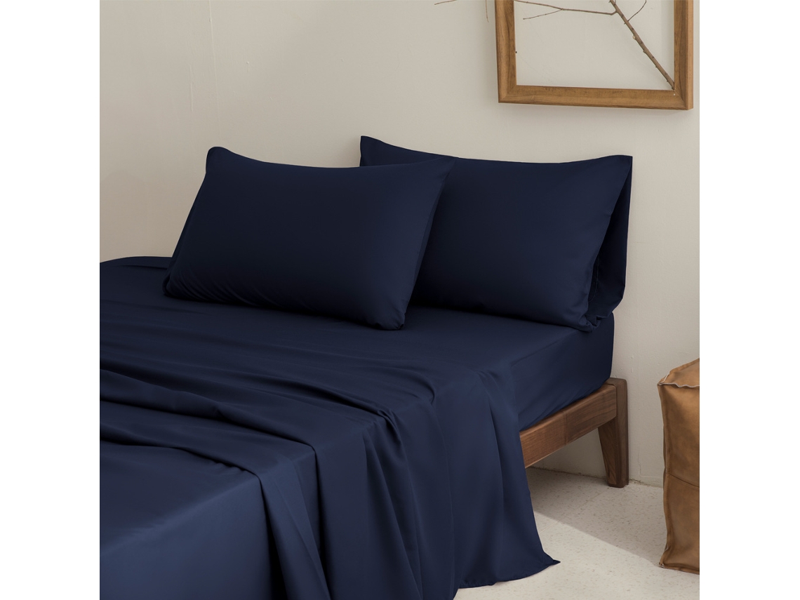 Conjunto Lençóis 4 Peças Lençol De Baixo 203x198*26cm Lençol De Cima 259*274cm 2 Fronhas 101x50cm Microfibra Azul Marinho Hexinyigjly