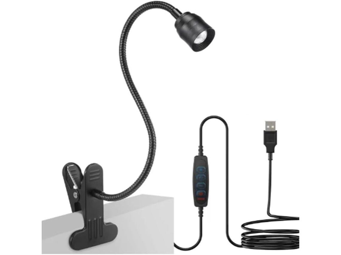 Luminária De Leitura Led Com Zoom, Usb, Presilha, Haste Flexível E