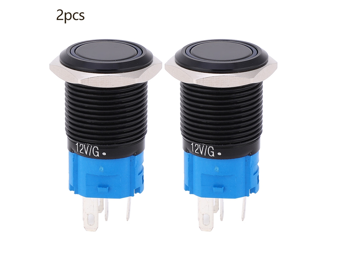 Interruptor De Botão Pressionado 2pcs 12vdc 16mm De 5 Pinos Auto-bloqueio Ip65 Com Luz Branca Aço Inoxidável Redondo