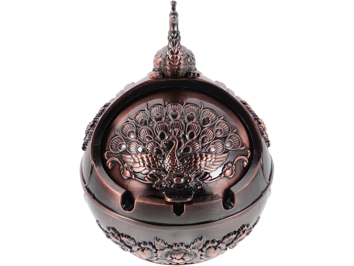Cinzeiro Zinco Marrom Tampa Estilo Retrô Vintage Durável Varanda Escritório Design Elegante Dupla Função Liga GOKOCO
