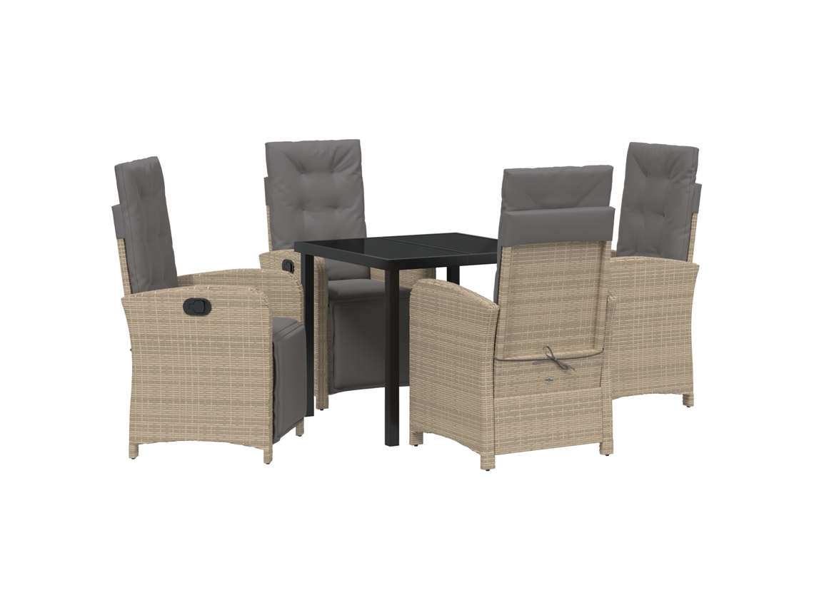Conjunto 5 De Jantar Para Jardim Com Travesseiros Vidaxl Bege Em Rattan De Polietileno