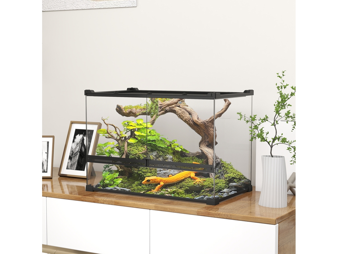 Glass Terrarium For Reptiles, Raised Waterproof Base, Button Lock
