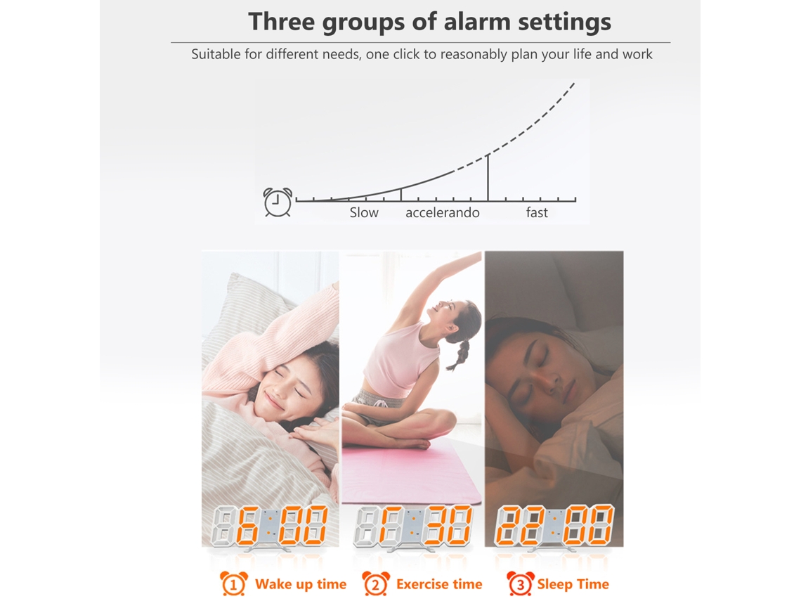 Reloj Despertador Digital 3d Led Con Pantalla De Hora Fecha Temperatura Y Brillo Ajustable