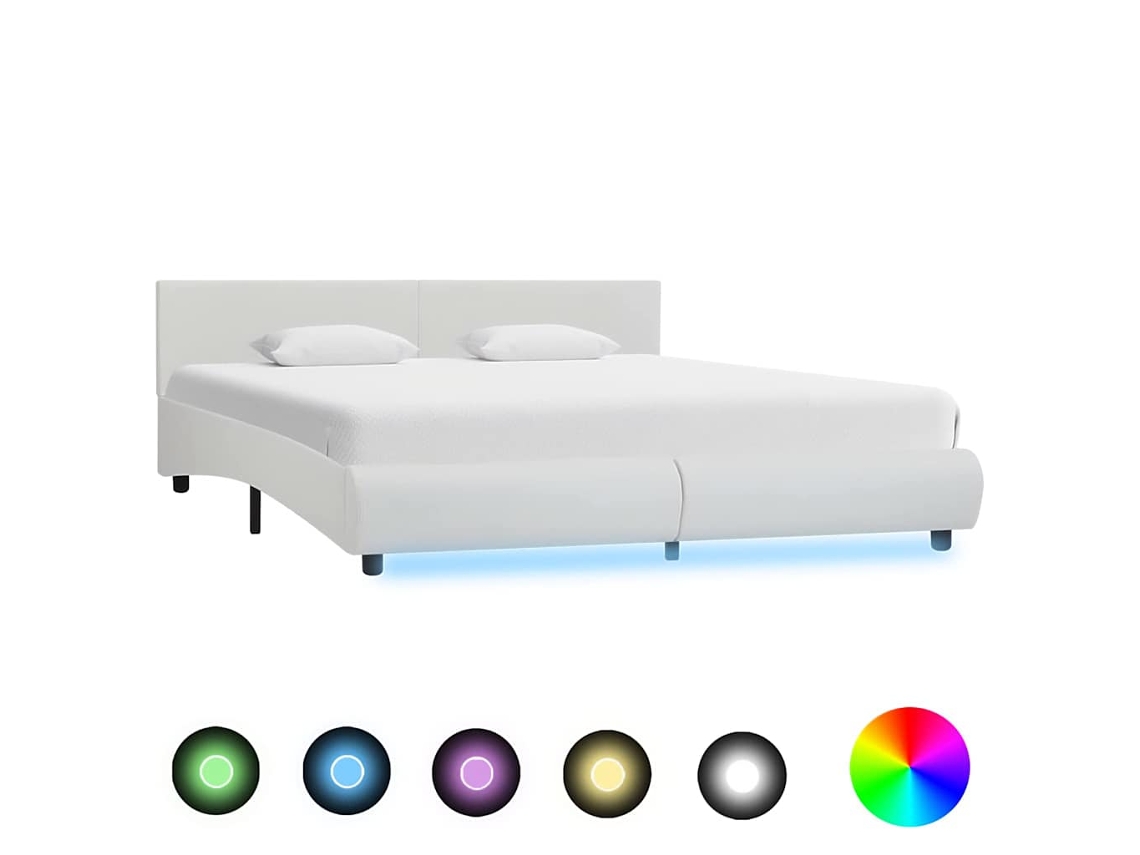 Vidaxl Estrutura De Cama C/ Leds Couro Artificial 180x200 Cm Branco