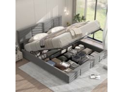 Cama Hidráulica Veludo Cinza 160x200 Cabeceira Ajustável Europeu