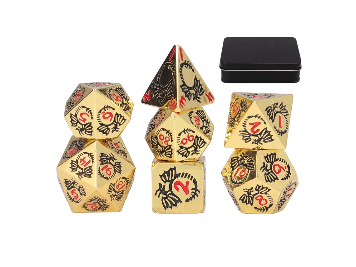 Mali 7pcs Dados Poliédricos de Metal com Padrão de Dragão para Rpg e Jogos de Tabuleiro