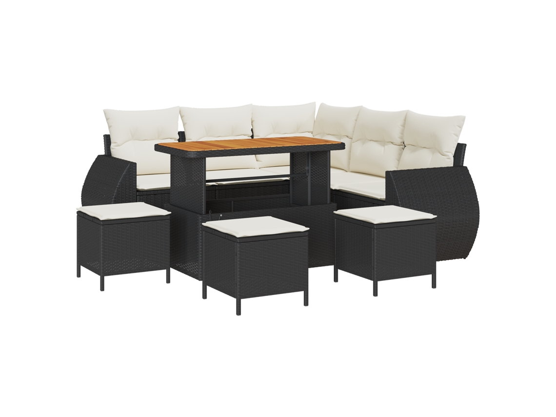 Conjunto 9 Conjunto De Sofá De Jardim Vidaxl Preto Vime Pe (110 X 55 X 71 Cm)