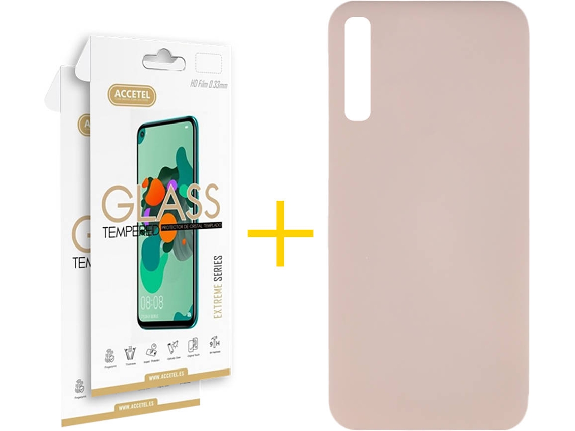 Kit Capa e 2 Películas Samsung Galaxy A50 ACCETEL Silicone Líquido (Rosa Claro)