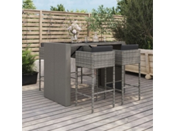 Vidaxl 5 Pcs Conjunto De Bar P/ Jardim C/ Almofadões Vime Pe Cinzento