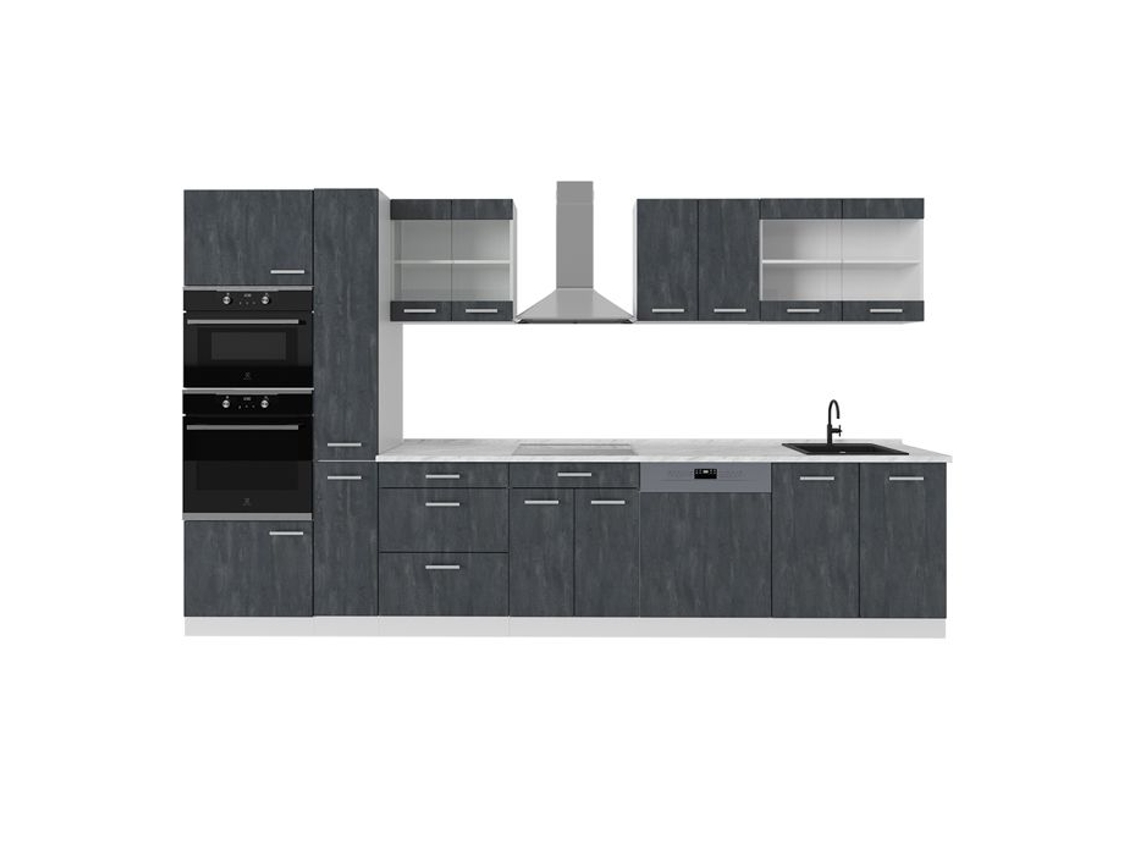 Cozinha R-Line, 350 cm sem bancada, betão preto/branco, Vicco
