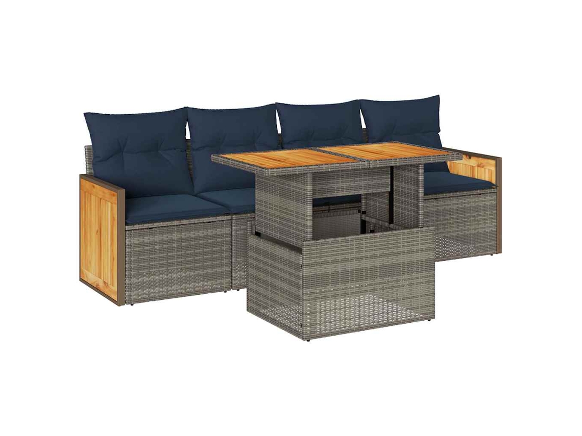 Conjunto Sofás de Jardim 5 Pcs com Almofadões Acácia e Vime Pe MAISON EXCLUSIVE (5 pcs)