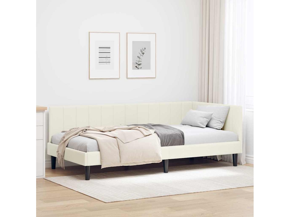 Vidaxl Estrutura De Cama De Canto Creme 90 Cm X 200 Cm Veludo