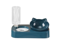 Tigela Dupla para Animais de Estimação com Proteção Contra Quedas e Pescoço, Conjunto Automático para Água e Comida para Cães e Gatos, Azul AQUAFORGE
