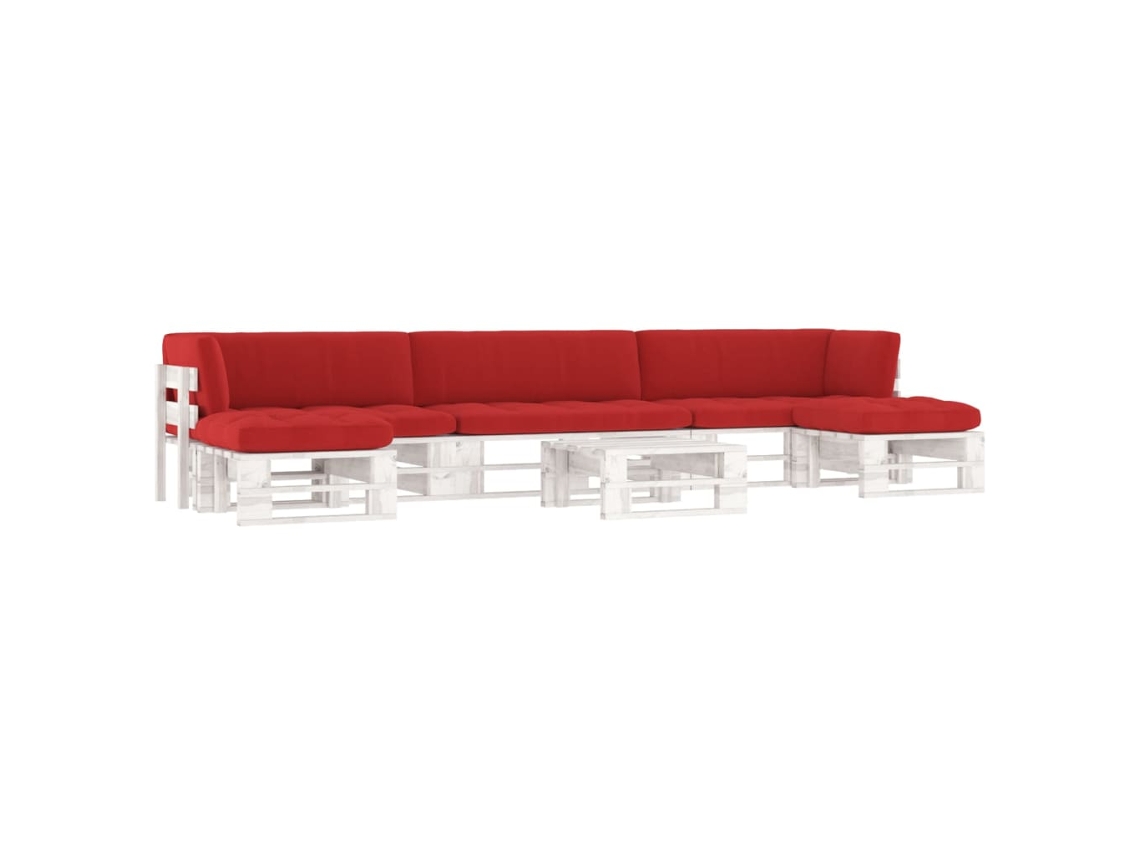 Vidaxl 6 Pcs Conj. Lounge Paletes + Almofadões Pinho Impregnado Branco
