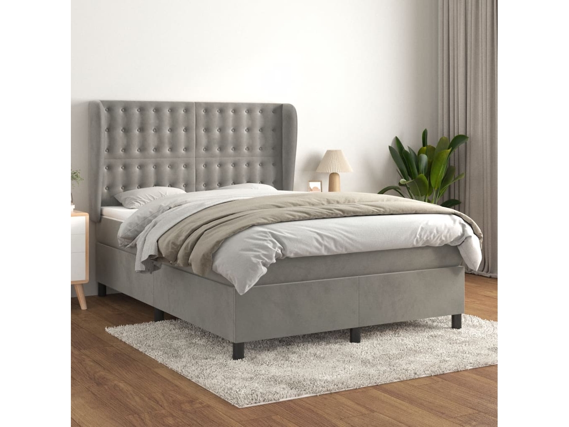 Vidaxl Cama Com Molas/colchão 140x190 Cm Veludo Cinzento-claro