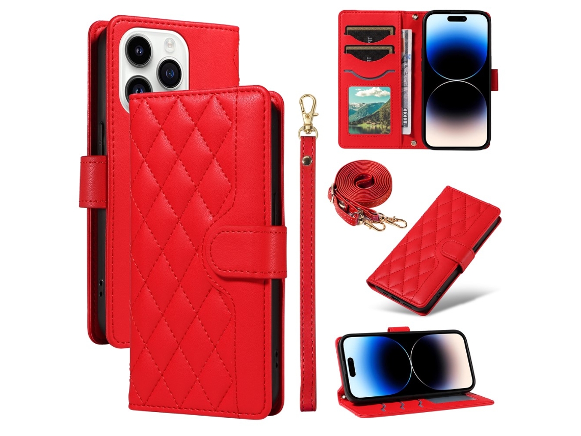 Capa Para Iphone 14 Pro Pele Sintética Vermelho