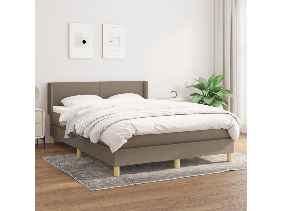 Vidaxl Cama Com Molas/colchão 140x200 Cm Tecido Castanho-acinzentado