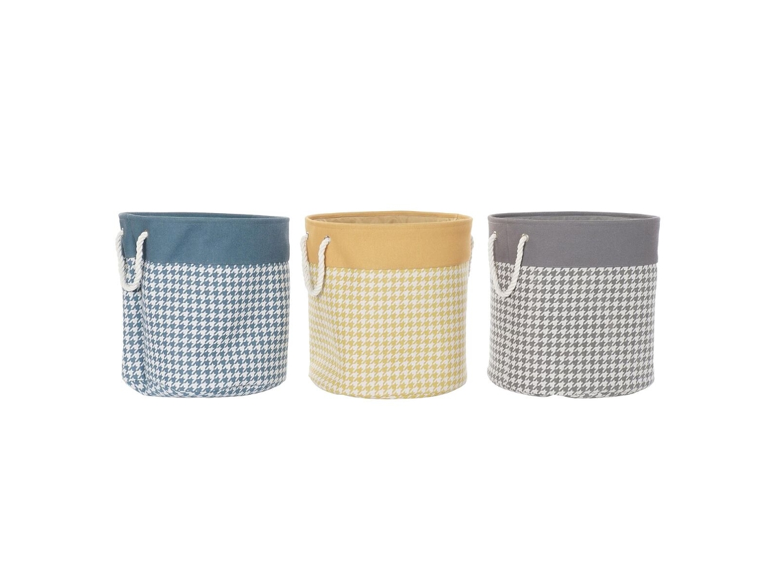Cesto de Roupa Suja DKD HOME DECOR Pied de Poule Poliéster 45 X 45 X 45 Cm 3 Unidades