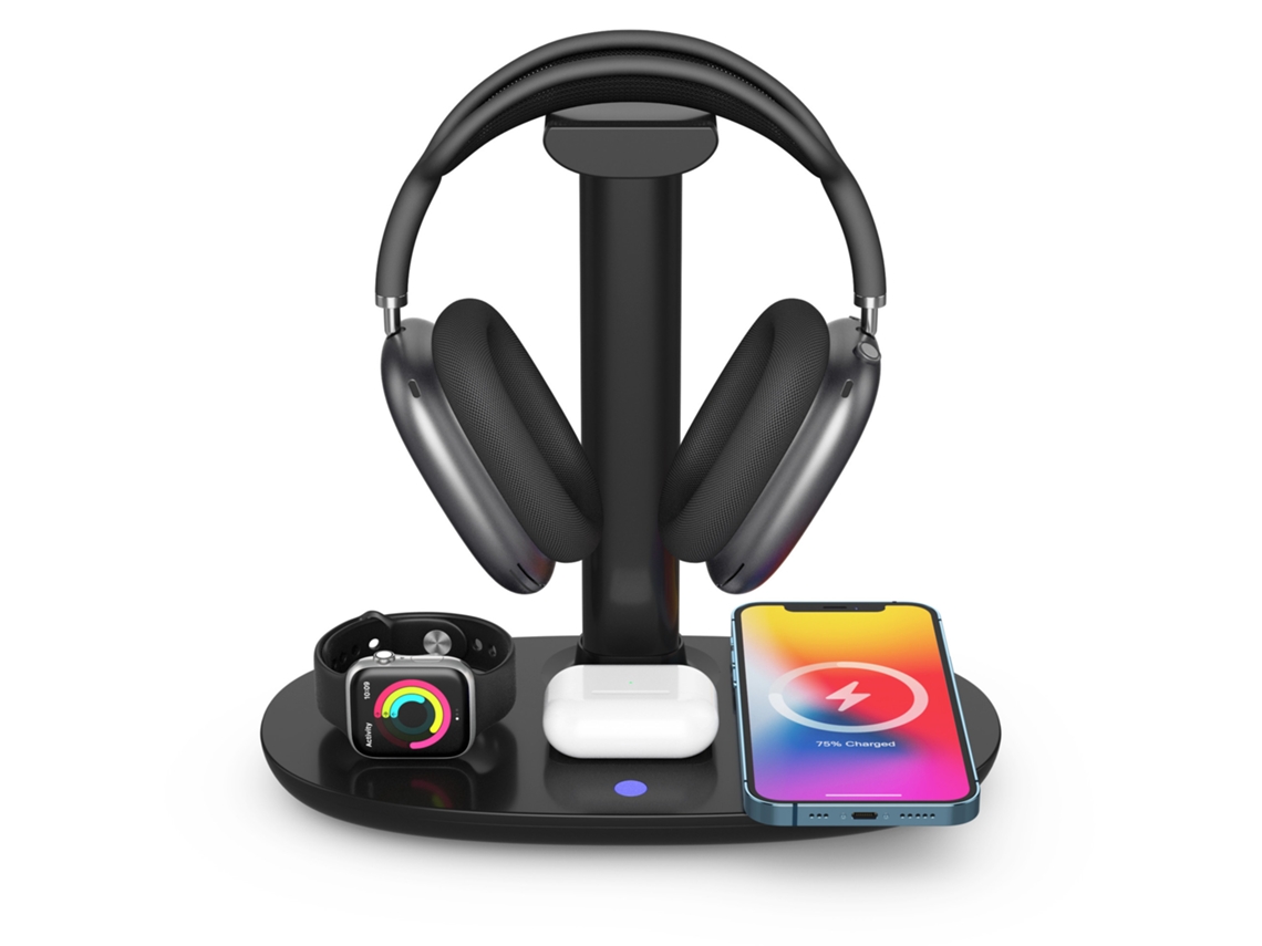 Suporte Carregador Ydcy Wxcd-221028-8Fm Qi/Iphone/Airpods/Iwatch 15W Preto