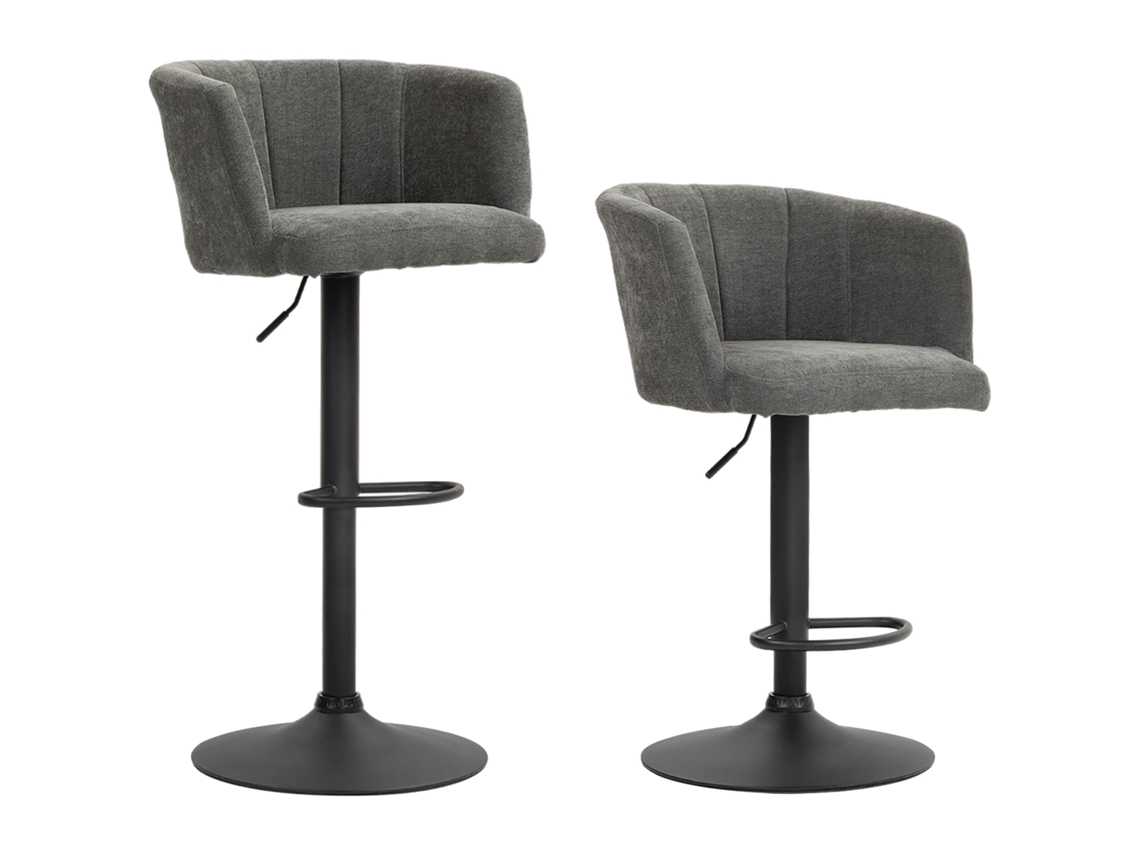 Conjunto 2 Banquetas De Bar Com Encosto Concha, Altura Ajustável, Apoio Para Pés, Base Metálica, Ideais Para Cozinha Ou Sala, Cor Cinza Escuro.