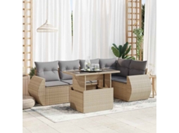 Vidaxl 6 Pcs Conjunto De Sofás P/ Jardim Com Almofadões Vime Pe Bege