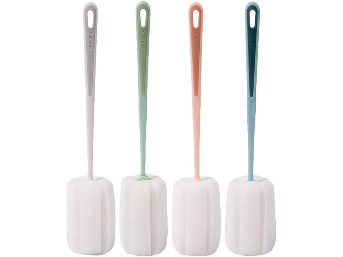 Escova De Esponja Para Mamadeiras E Utensílios, Conjunto Com 4 Peças, Cabo Longo Para Facilitar A Limpeza, Portátil E