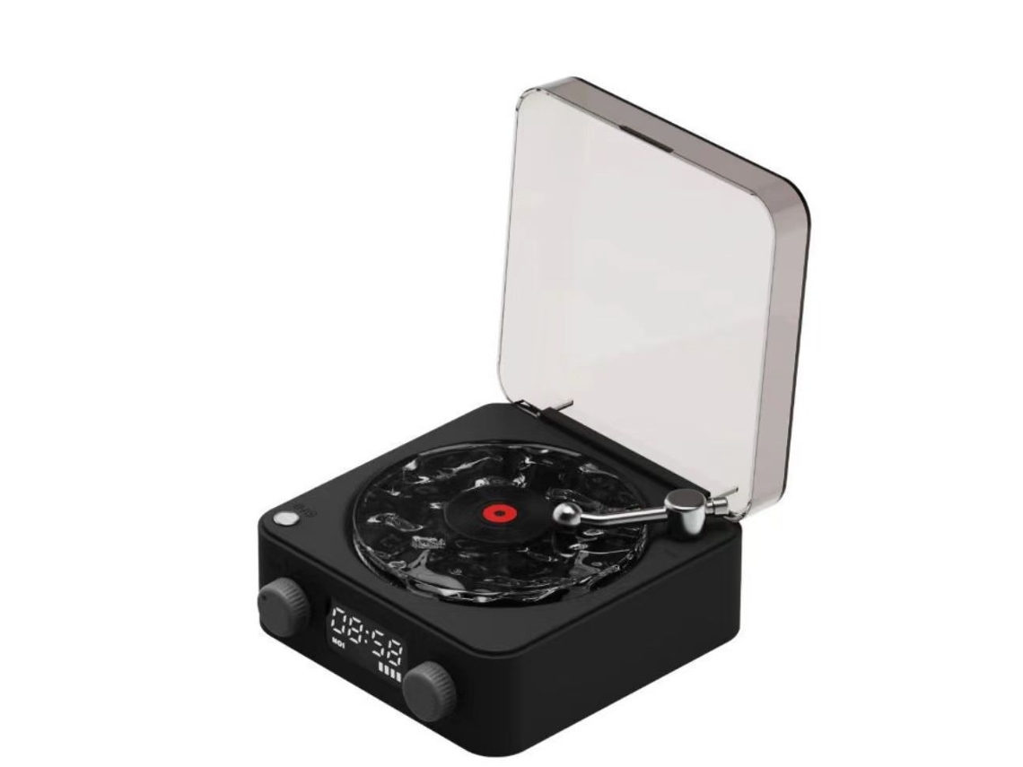 Coluna Bluetooth retrô: ruído branco, som vinil. Mini sem fios.