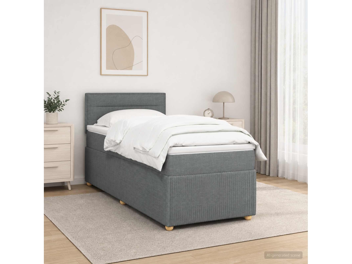Vidaxl Cama Box Spring Com Colchão Cinzento-escuro 80 X 200 Cm Tecido