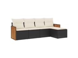 Conjunto de 5 Sofás de Jardim com Almofadões Vime Pe Preto MAISON EXCLUSIVE (5 pcs)