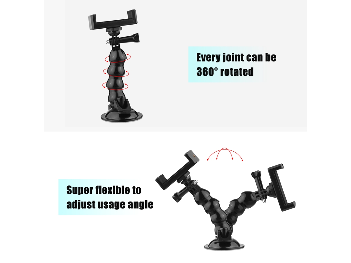 Suporte com ventosa para câmera, celular, iPhone, GoPro e GPS, ideal para carro.