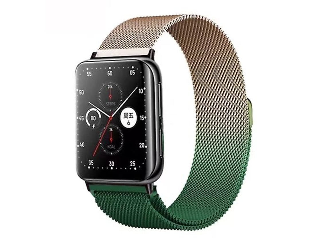 Lurelia Pulseira De Aço Inoxidável Milanesa, Compatível Com Oppo Watch 3 Pro, Metal Dourada E Verde, Acabamento Moderno