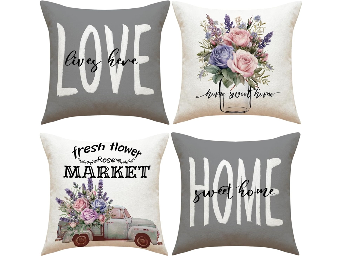Fronhas 18x18 Conjunto De 4 Capas De Almofadas Decorativas Florais Para Sofá E Decoração De Casa (18 X 18 Polegadas, Cinza)