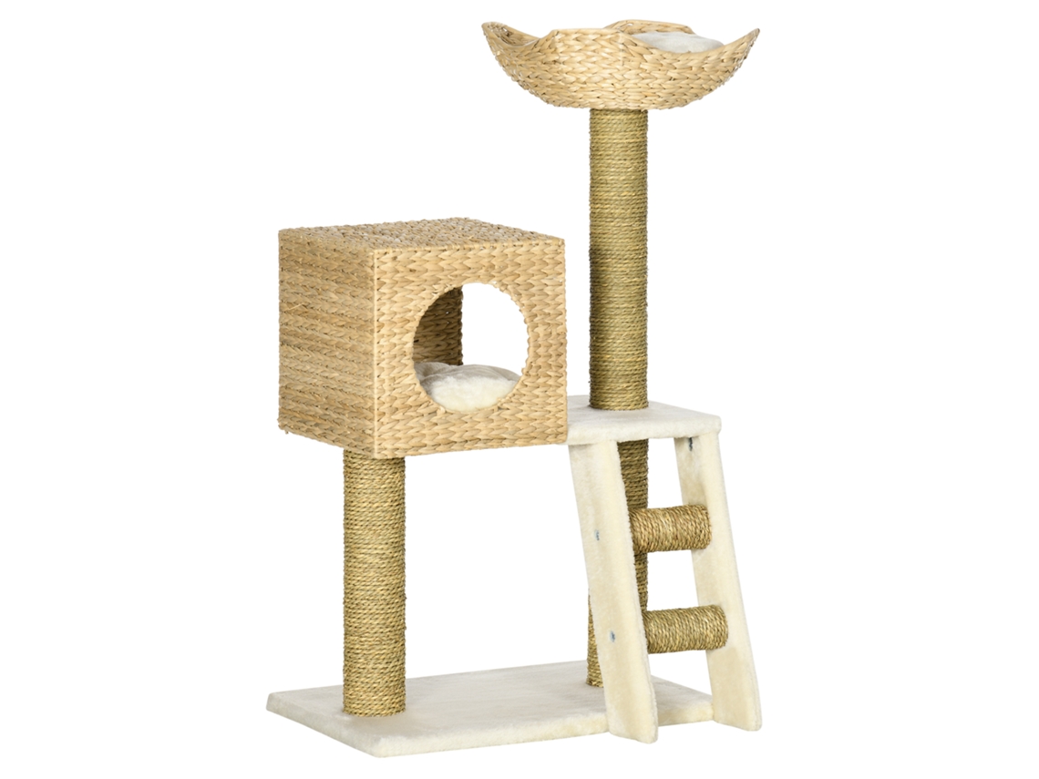 Árvore Gatos 101cm Toca Cama Escada Sisal Almofadas Natural