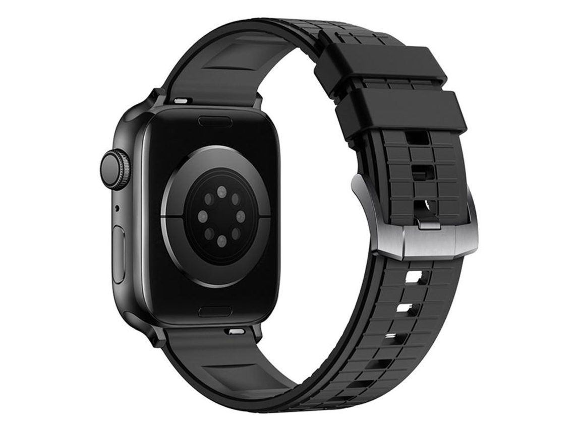 Bracelete para Apple Watch 46/49/45/44mm Borracha Fluorocarbonada com Textura Quadrada Esportiva Preto XIAOMOYU