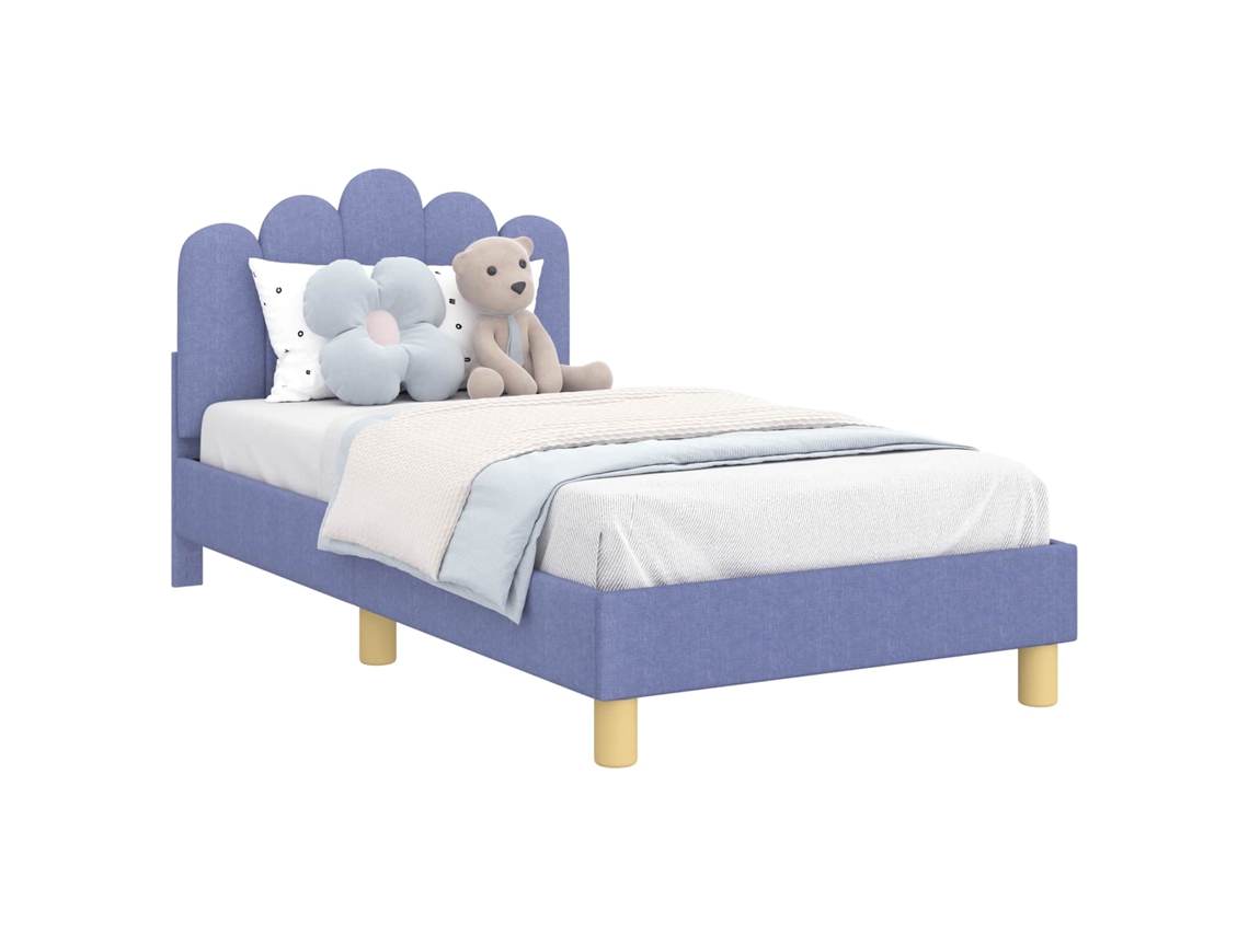 Cama De Solteiro | Camas Para Quarto | Estrutura De Cama Infantil Com Cabeceira Azul Jeans 80 X 160 Cm