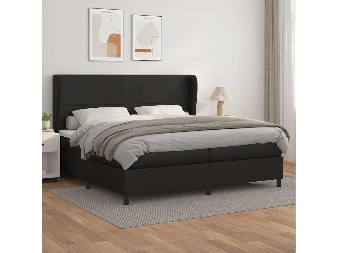 Vidaxl Cama Com Molas/colchão 200x200 Cm Couro Artificial Preto