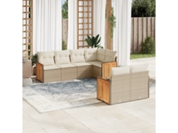 Vidaxl 7 Pcs Conjunto De Sofás P/ Jardim Com Almofadões Vime Pe Bege