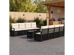 Vidaxl Conjunto De Sofá De Jardim 9 Unid. Preto E Branco Creme Vime Pe