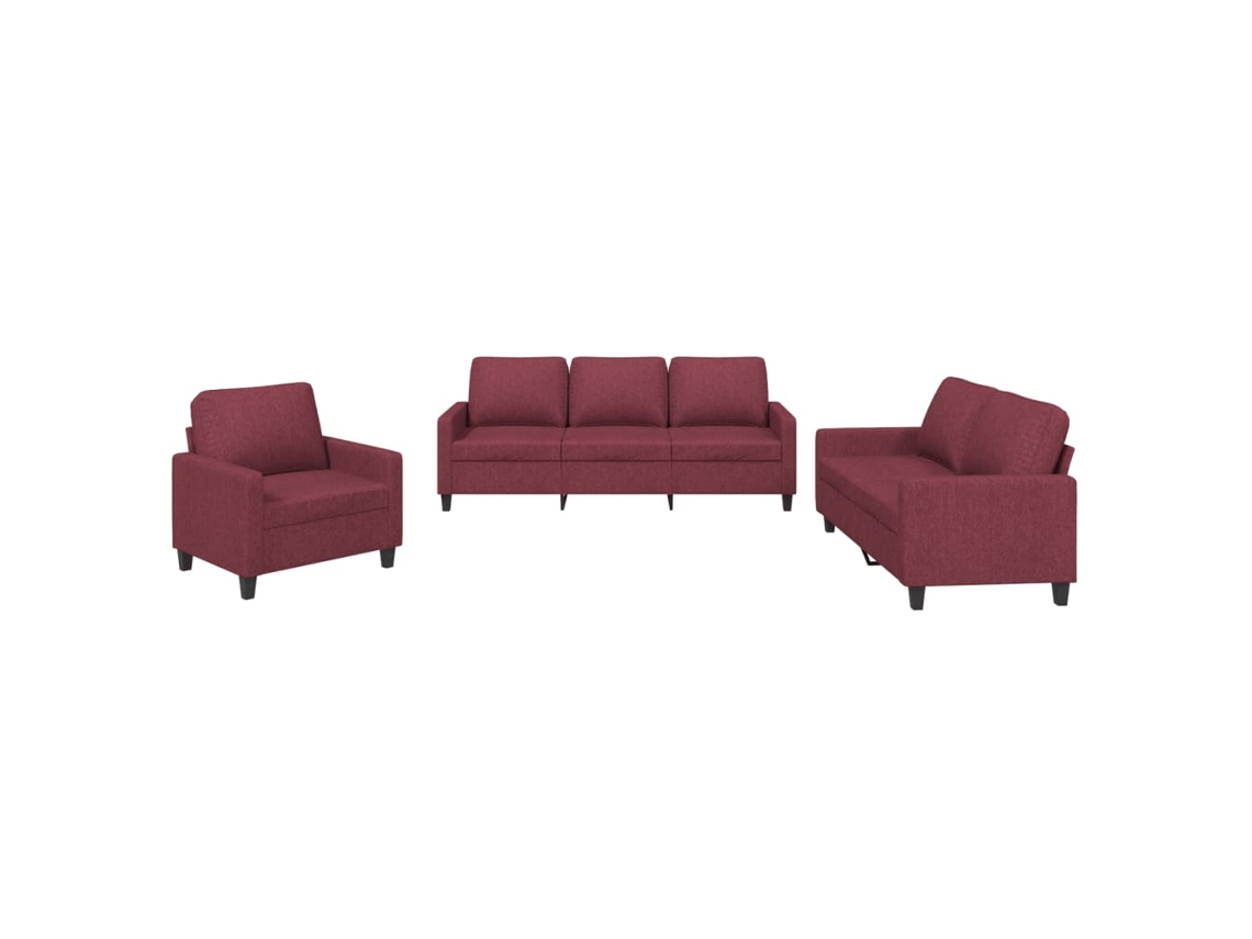 Conjunto de Sofás com Almofadões 3 Pcs Tecido Vermelho Tinto MAISON EXCLUSIVE