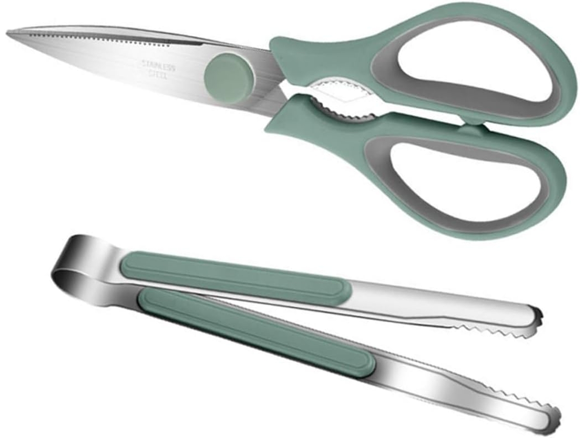 Conjunto De Tesoura E Pinça Cozinha Ergonômica Antiderrapante Gatuida Em Aço Inoxidável 20cr13 Pp, Verde, Para