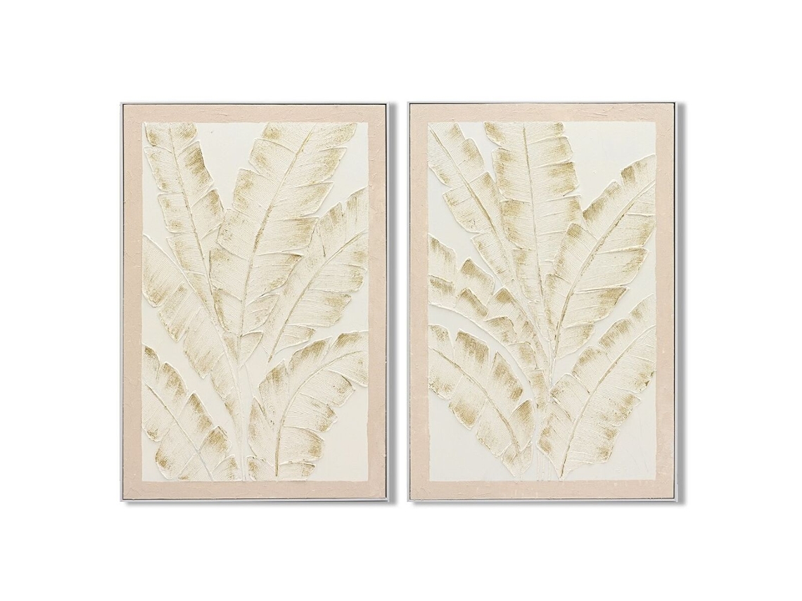 Pintura Home Esprit Branco Bege Palmeiras Tropical (2 Unidades)