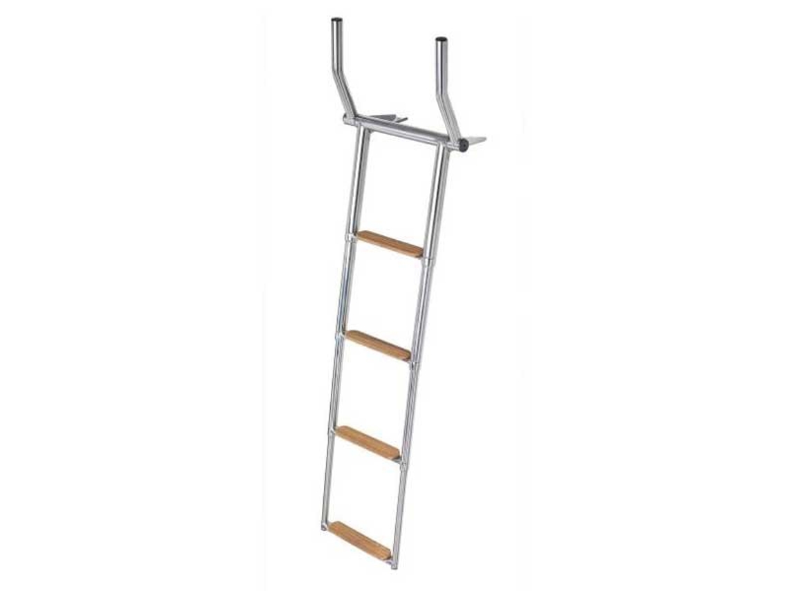 Telescópico 4 Teak Teak Escada de Degraus Prateadoplastimo